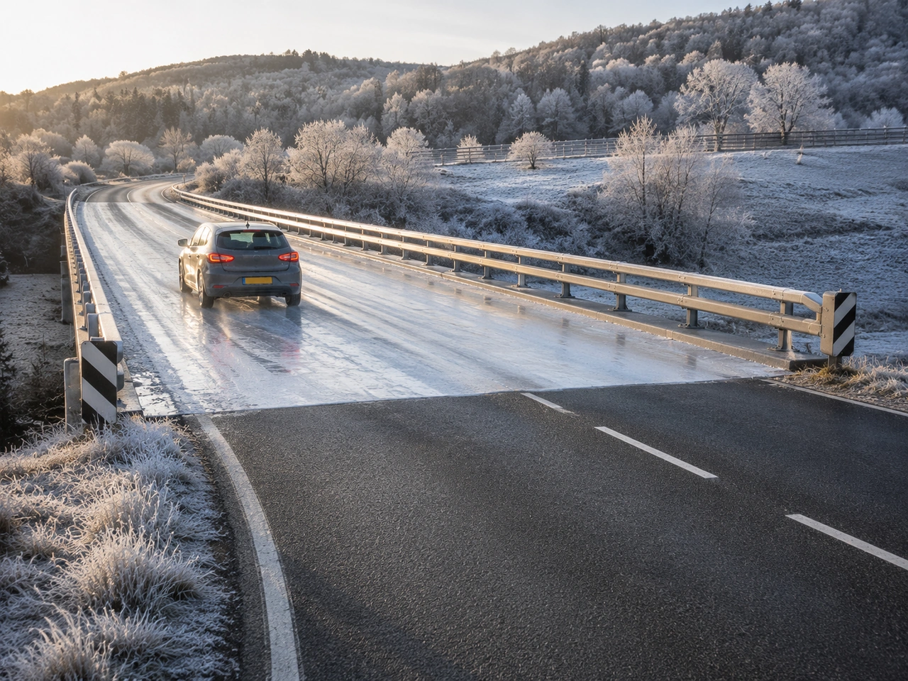 Why can bridges and overpasses become icy before nearby roads?