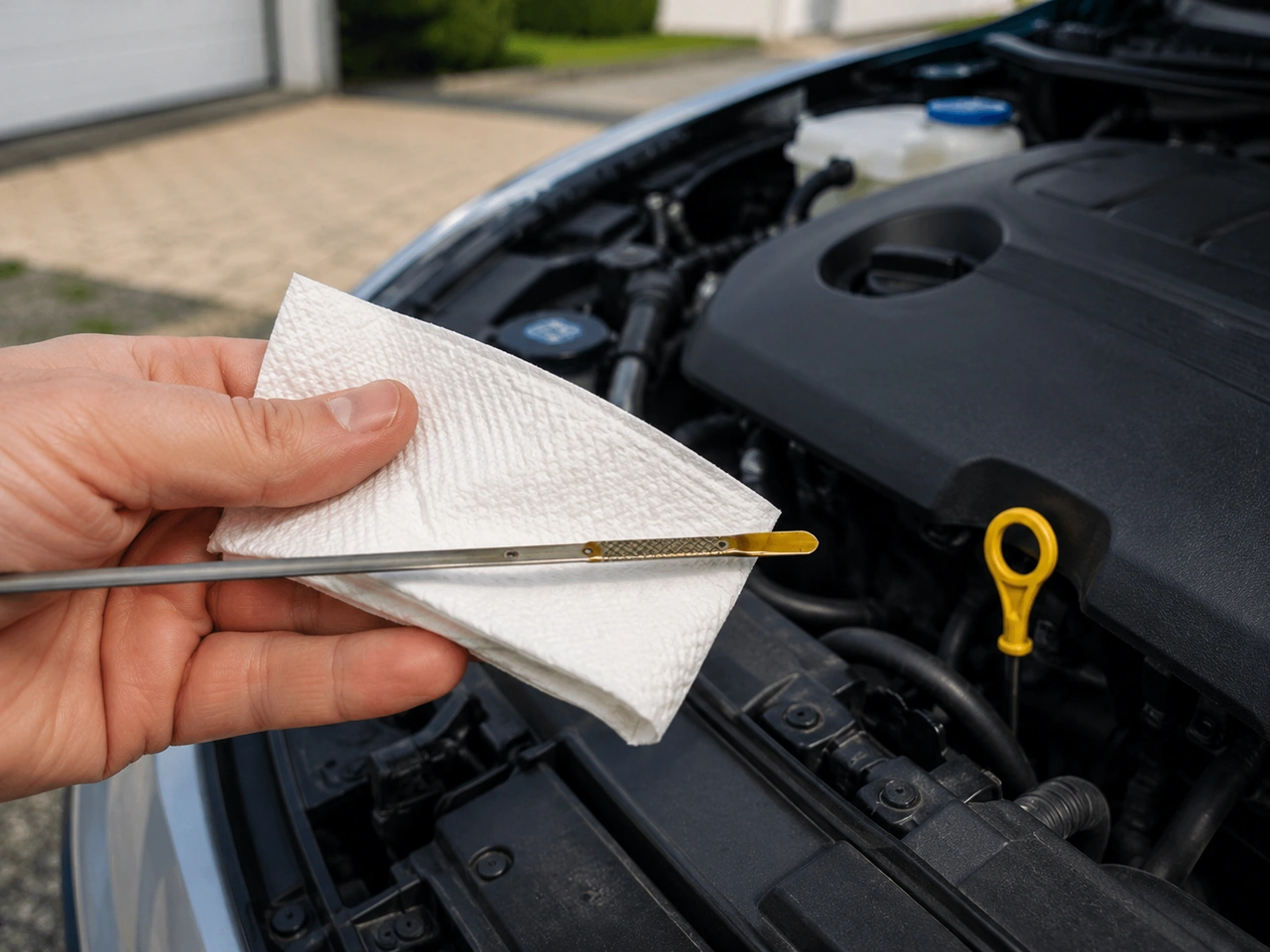 How should you check the engine oil level?