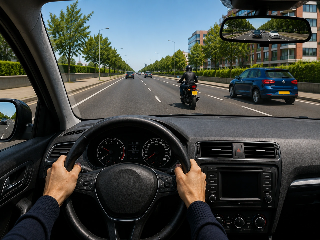 Why should you check for motorcyclists before changing lanes?