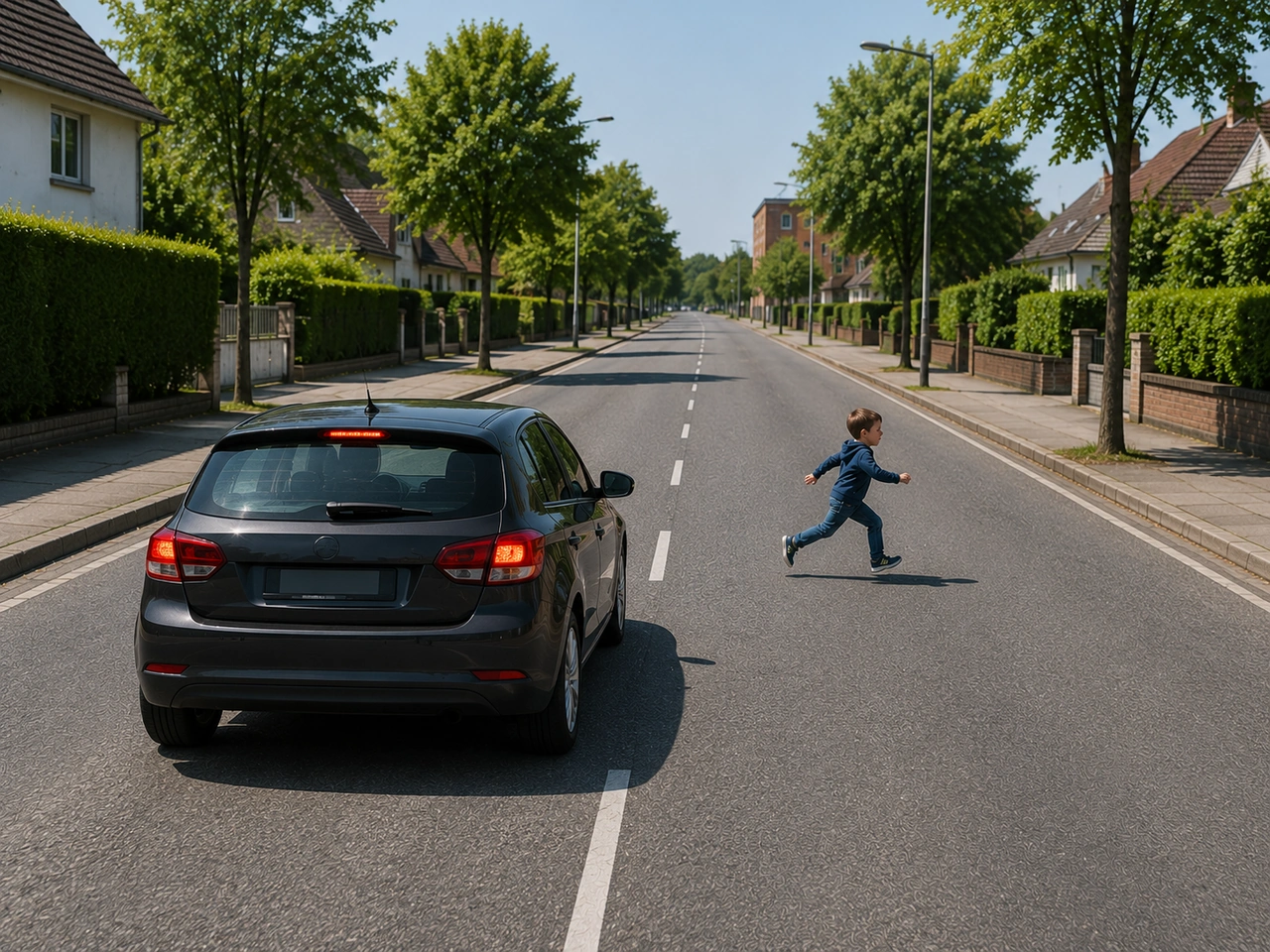 What should you do if a child runs onto the road ahead?