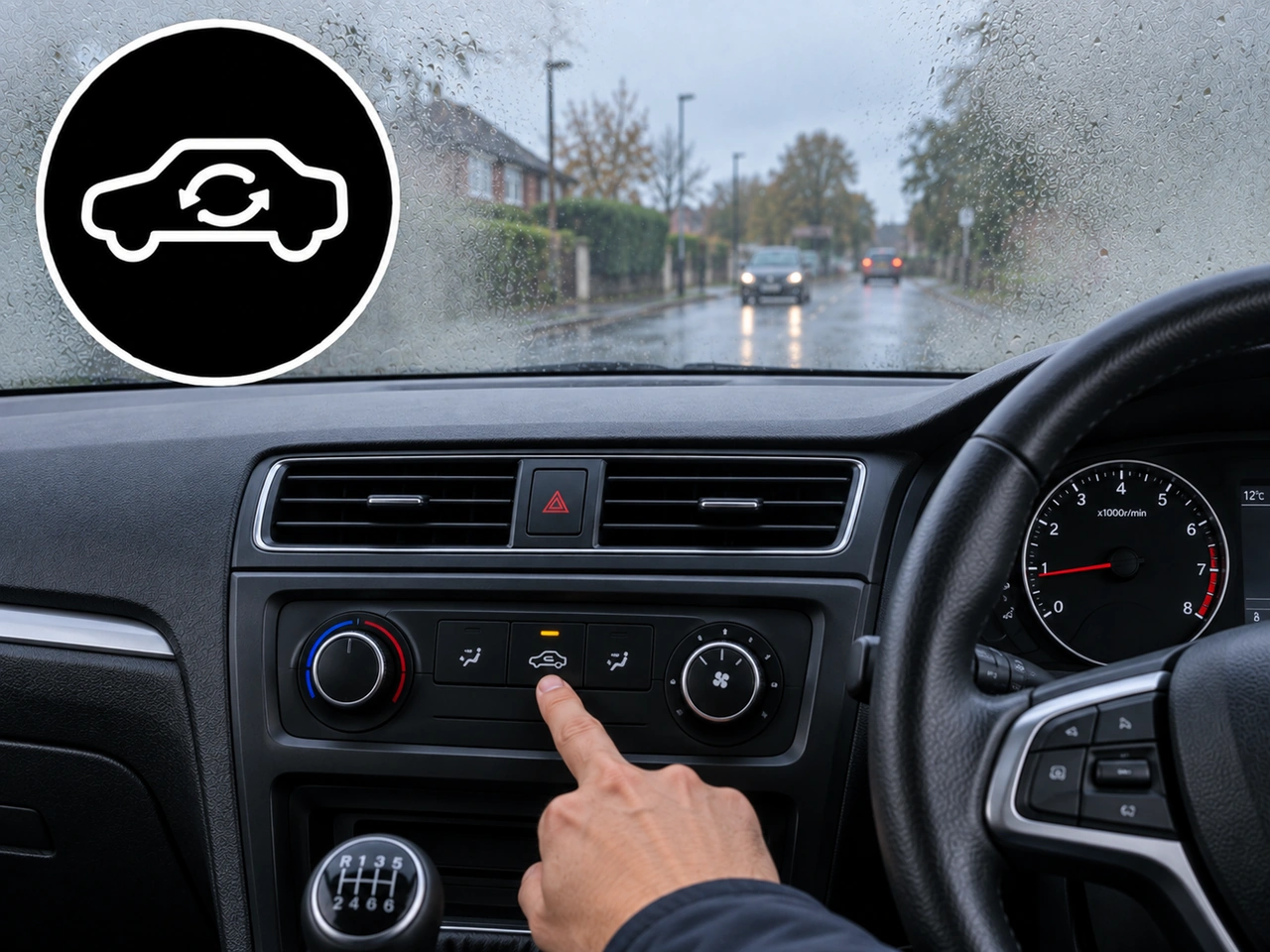 Why should you avoid using air recirculation for too long in damp conditions?