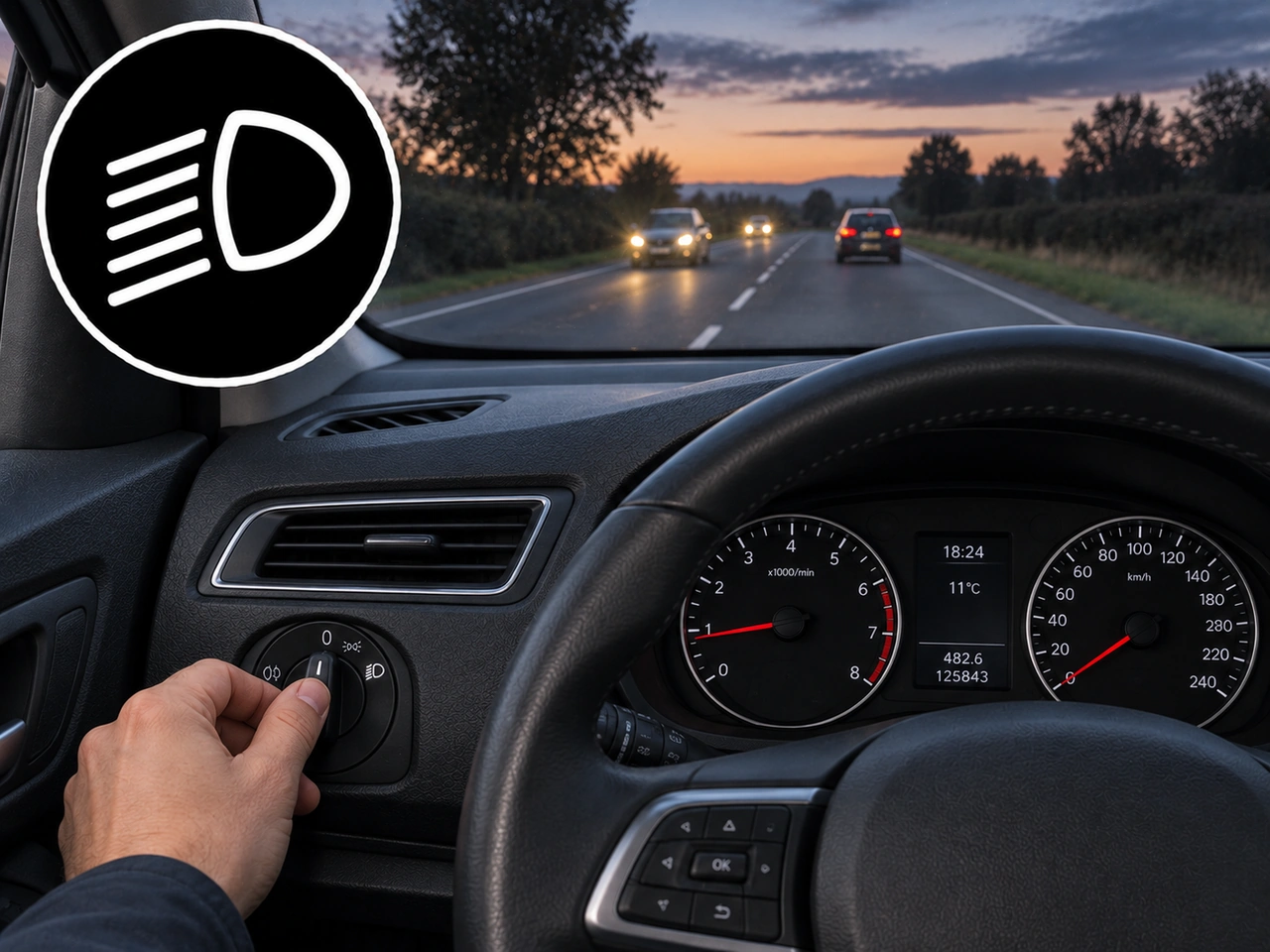 Which control is normally used to switch on the dipped headlights?