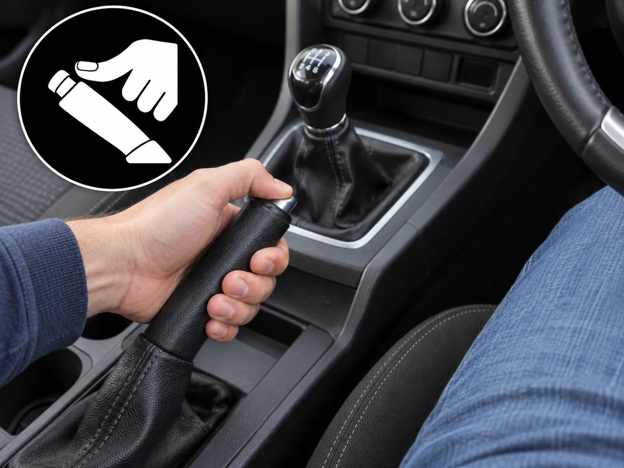 What is the button on a manual handbrake lever used for?