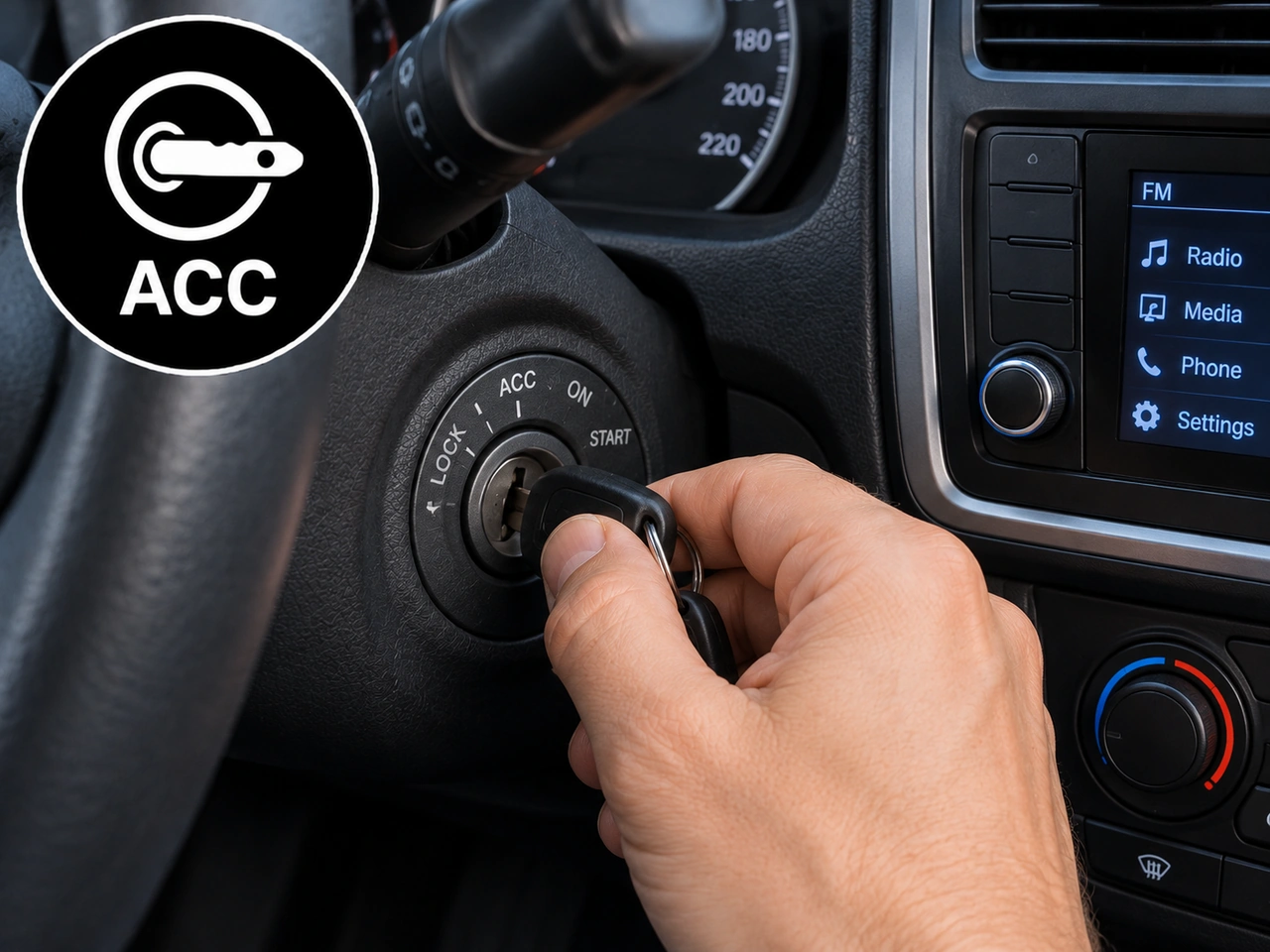 What does the ACC position of a traditional ignition switch normally allow?