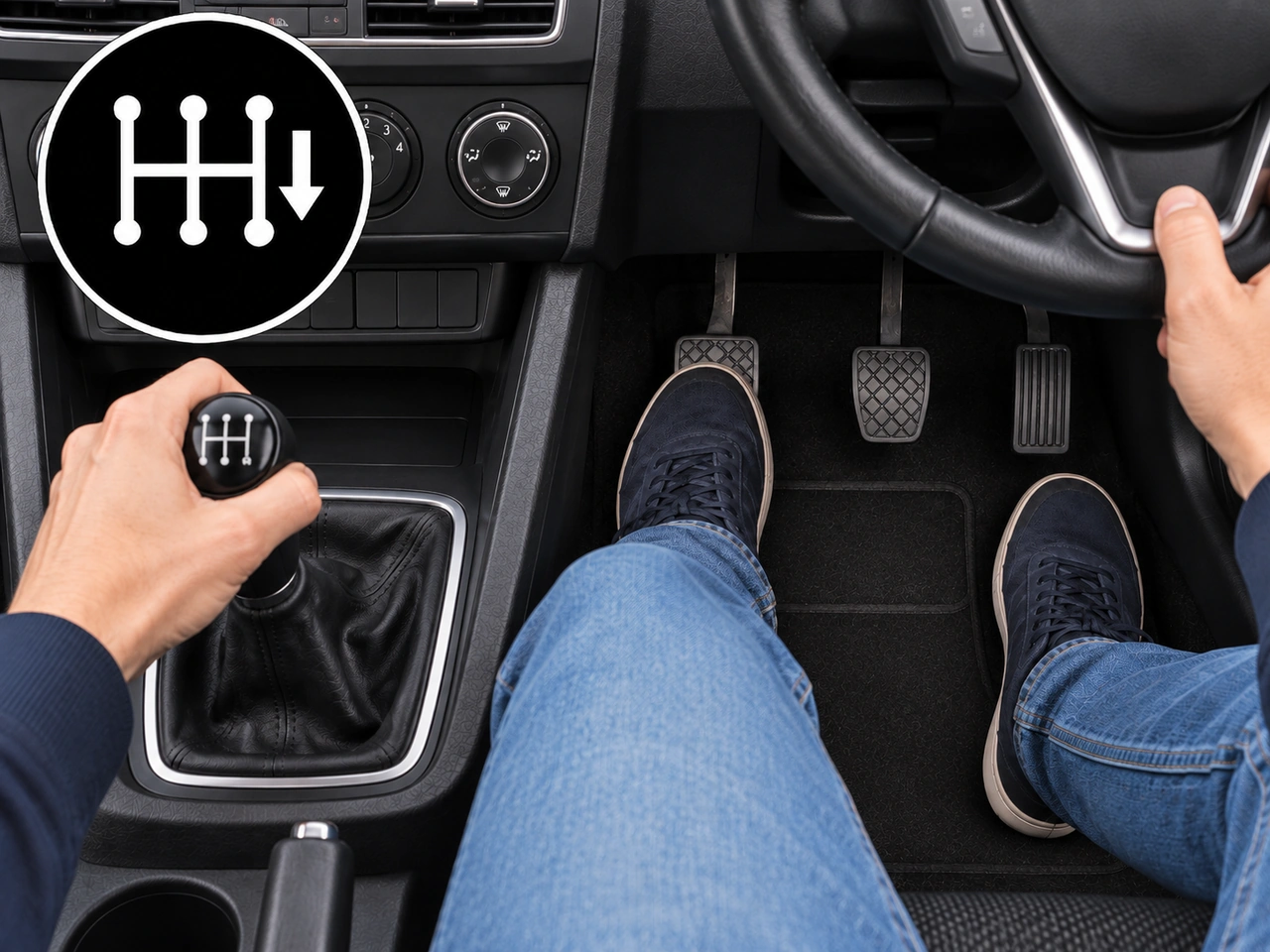 What can selecting a lower gear provide in a manual vehicle?