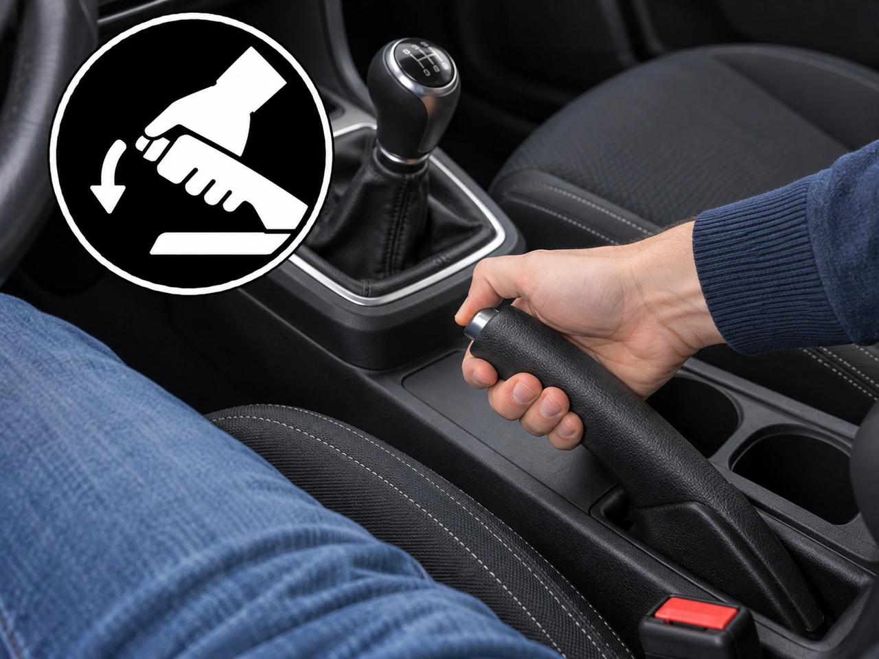 What should you do with a manual parking brake before driving away?