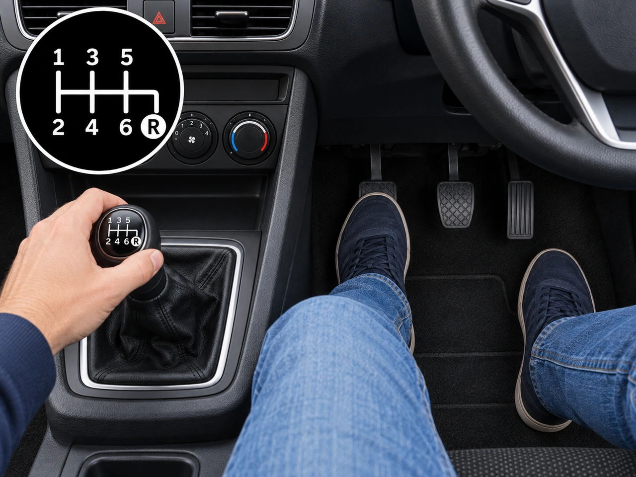When should you select reverse gear in a manual vehicle?