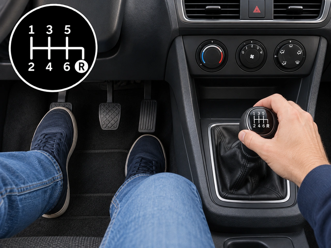 When should you select reverse gear in a manual vehicle?