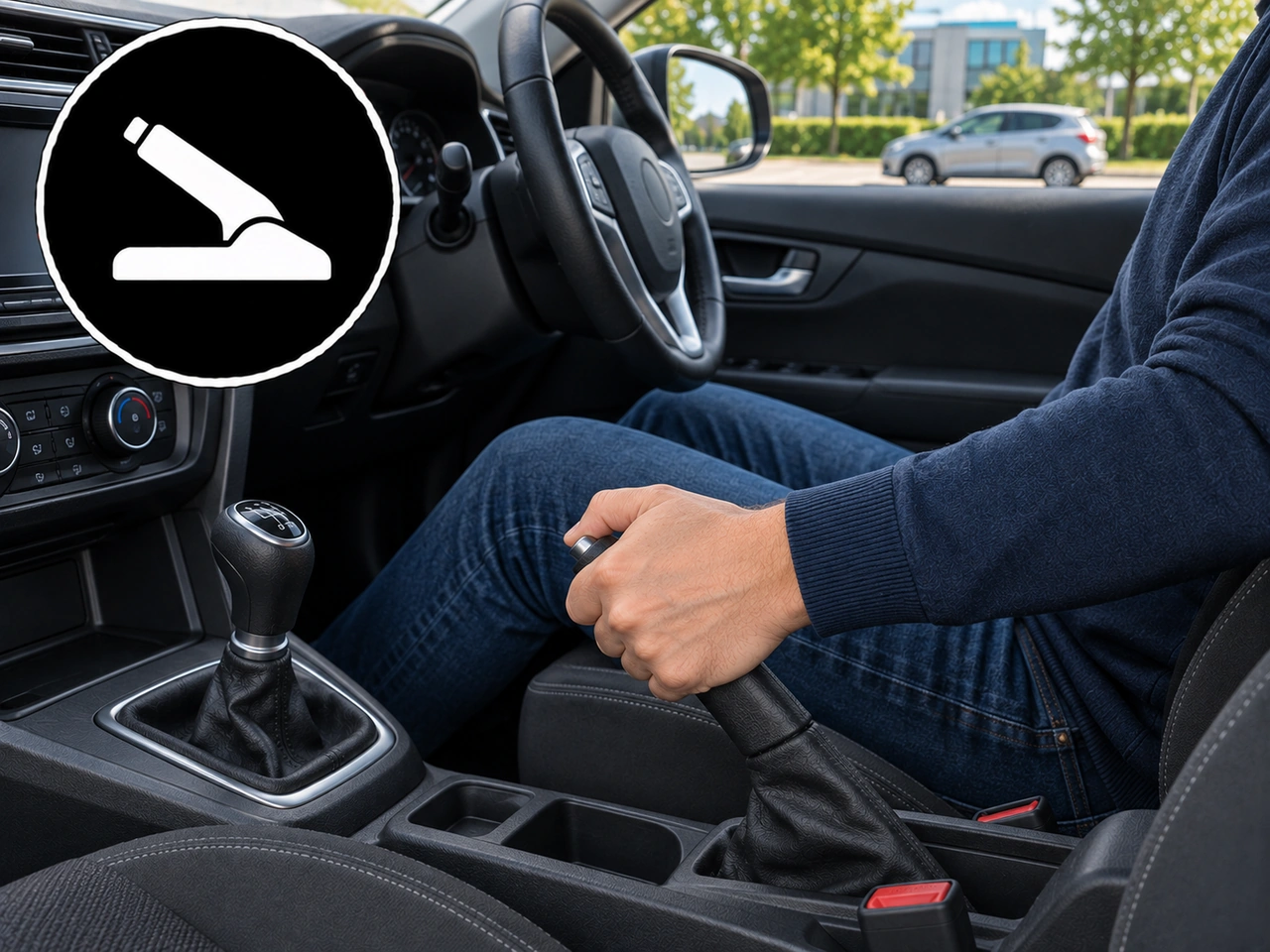 What should you do with the parking brake before leaving a parked vehicle?