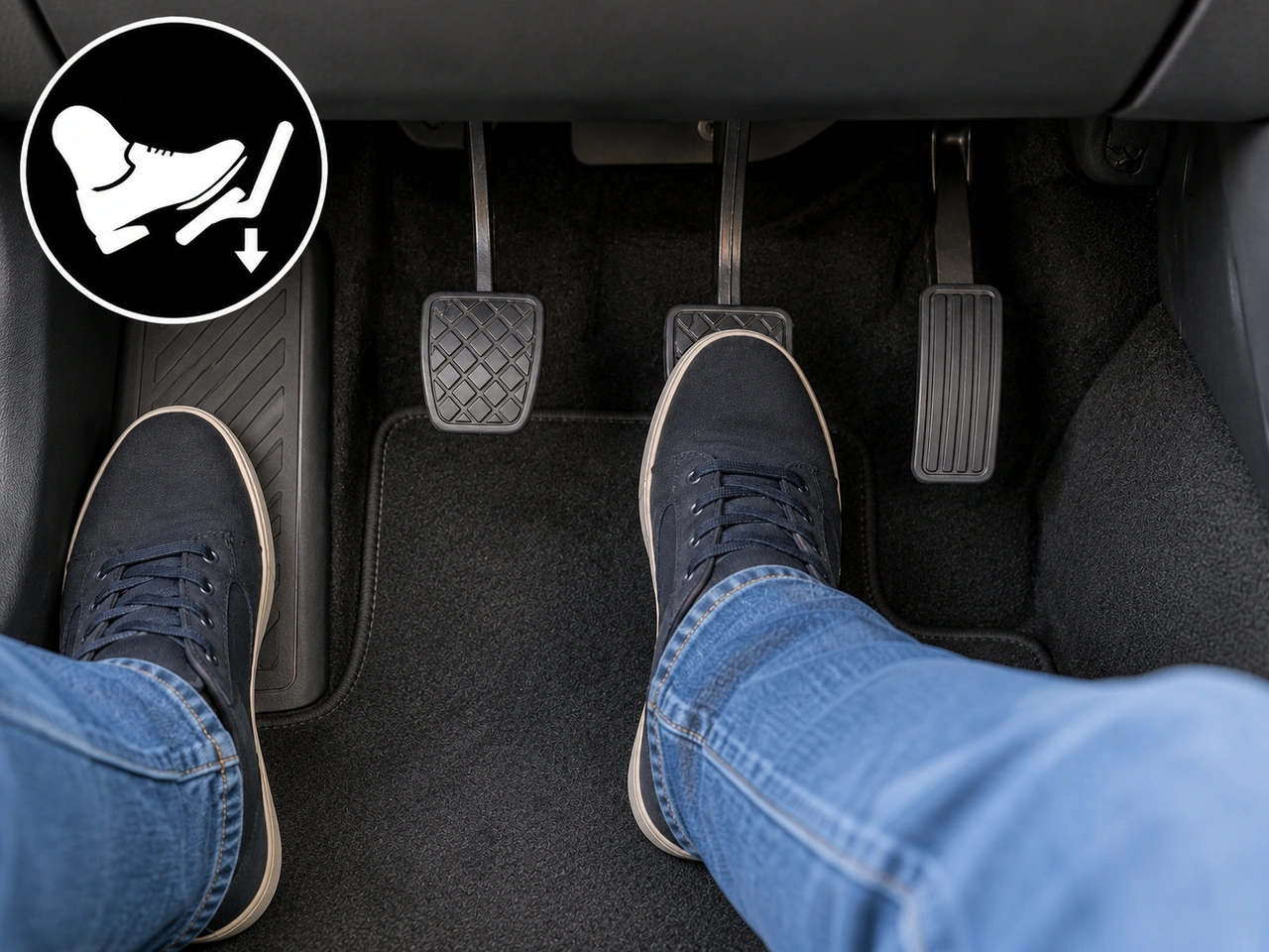 How should you normally apply the brake pedal for a smooth stop?
