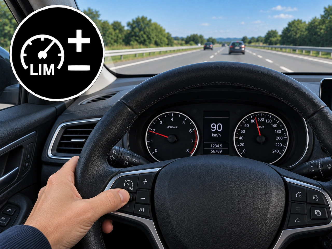 What do the + and − controls normally adjust when the speed limiter is active?