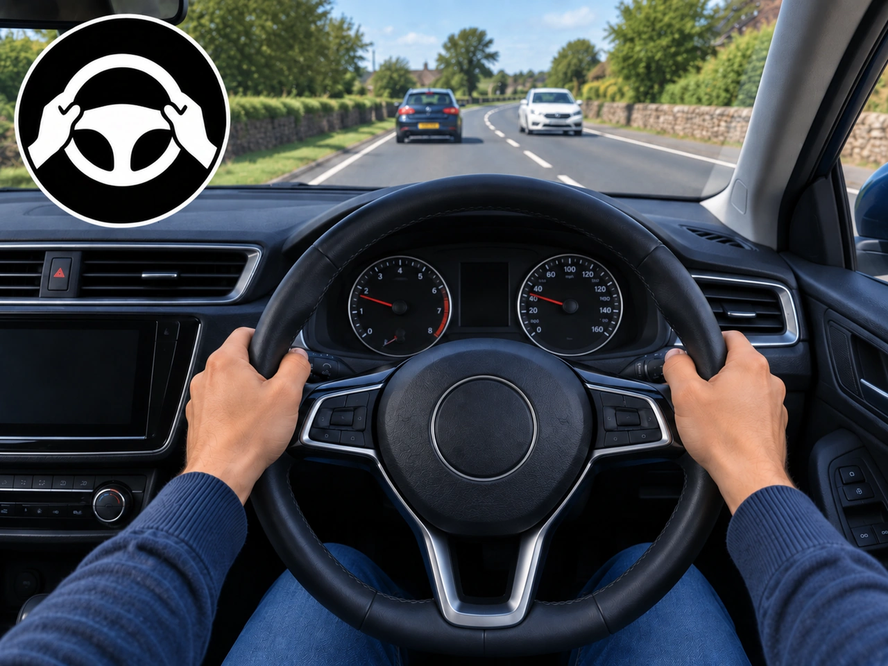 How should you normally hold the steering wheel while driving?