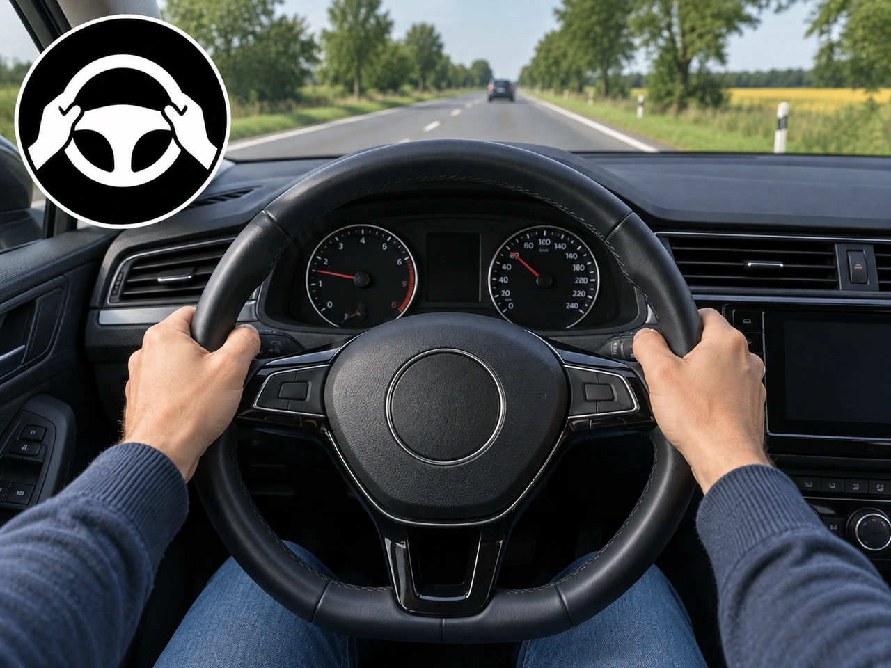 How should you normally hold the steering wheel while driving?