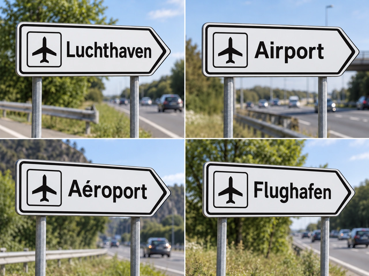 Which language is commonly used on text-based road signs in Flanders?