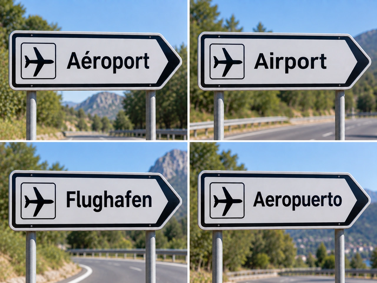 Which language is commonly used on text-based road signs in France?