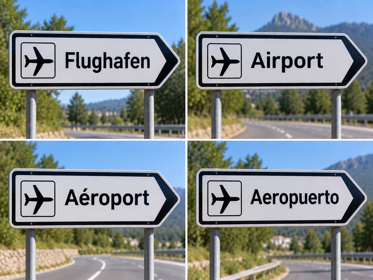 Which language is commonly used on text-based road signs in Germany?