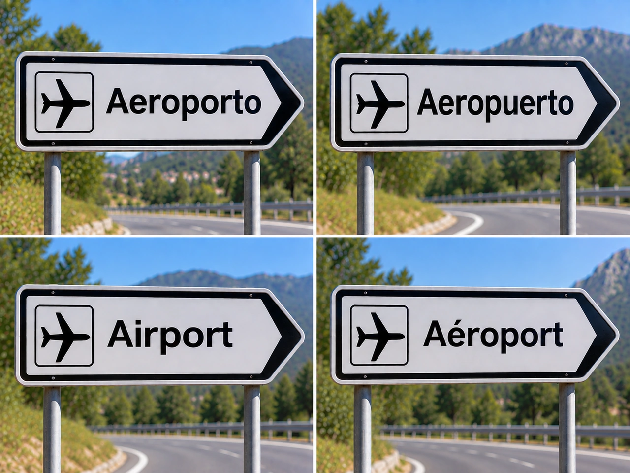 Which language is commonly used on text-based road signs in Portugal?