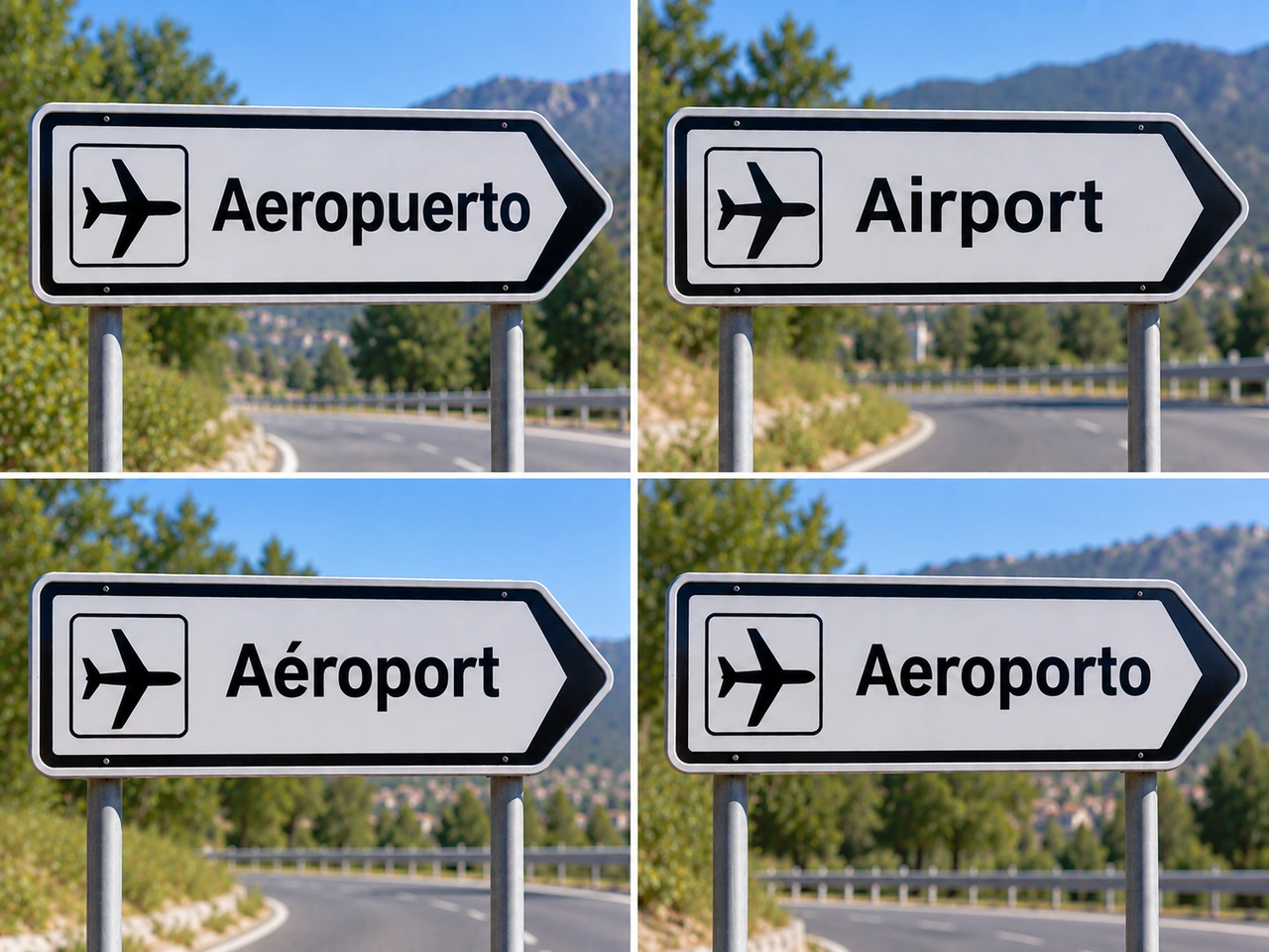 Which language is commonly used on text-based road signs in Peru?