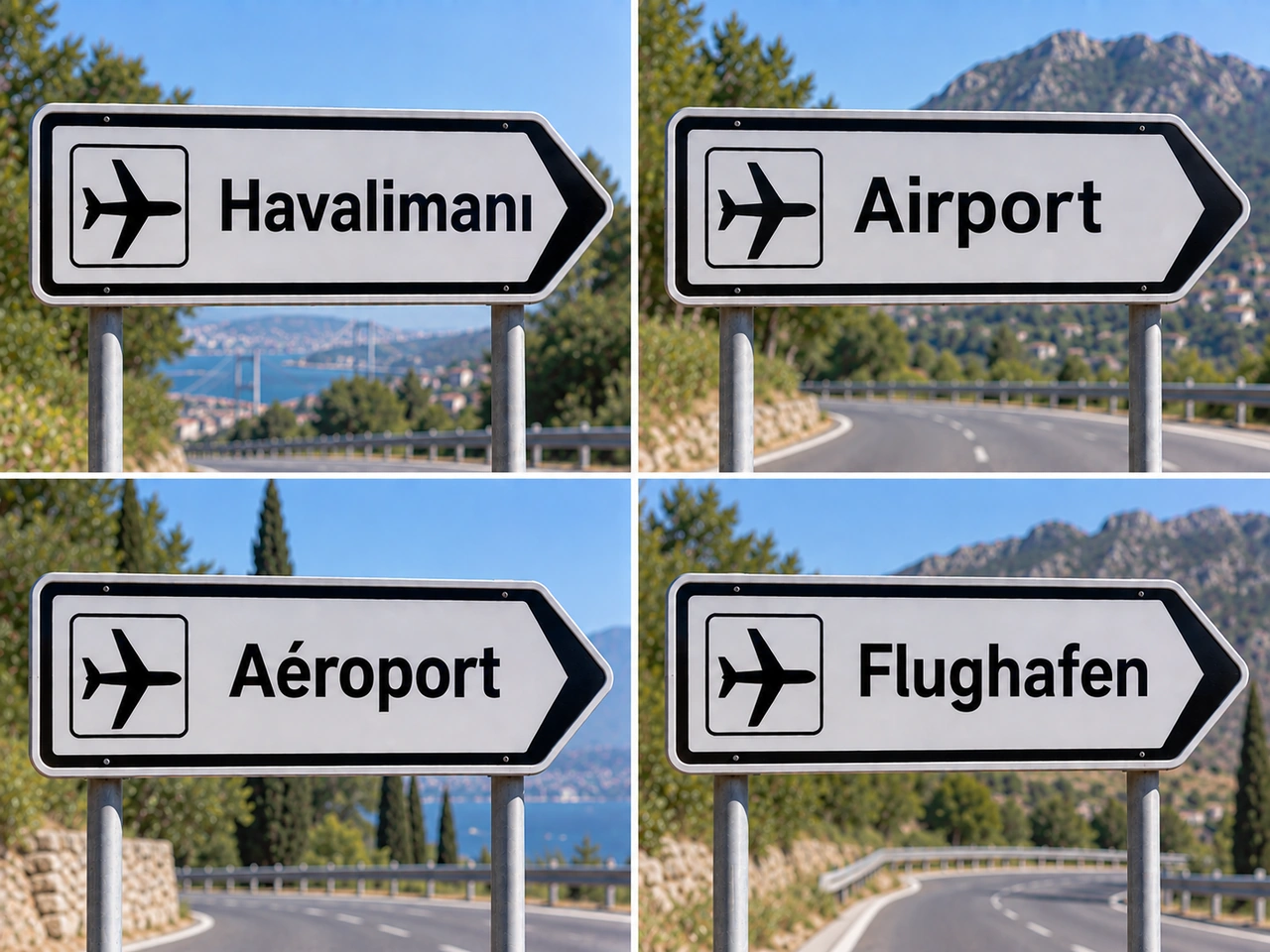 Welche Sprache wird in Türkei häufig auf Verkehrszeichen mit Text verwendet?