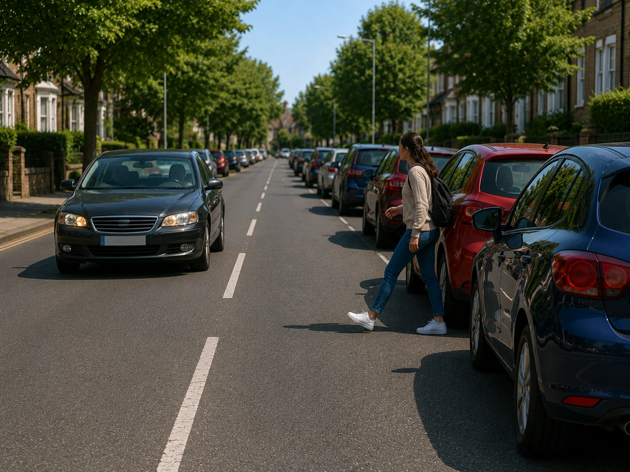 Why is it dangerous to cross between parked cars?