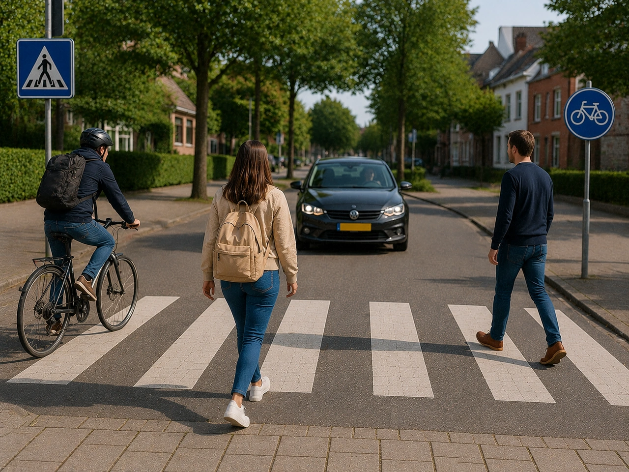 Who is responsible for staying safe when crossing the road?