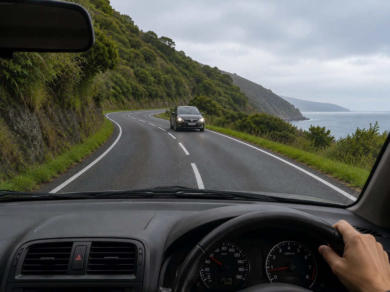 What should you do when approaching a curve with poor visibility?