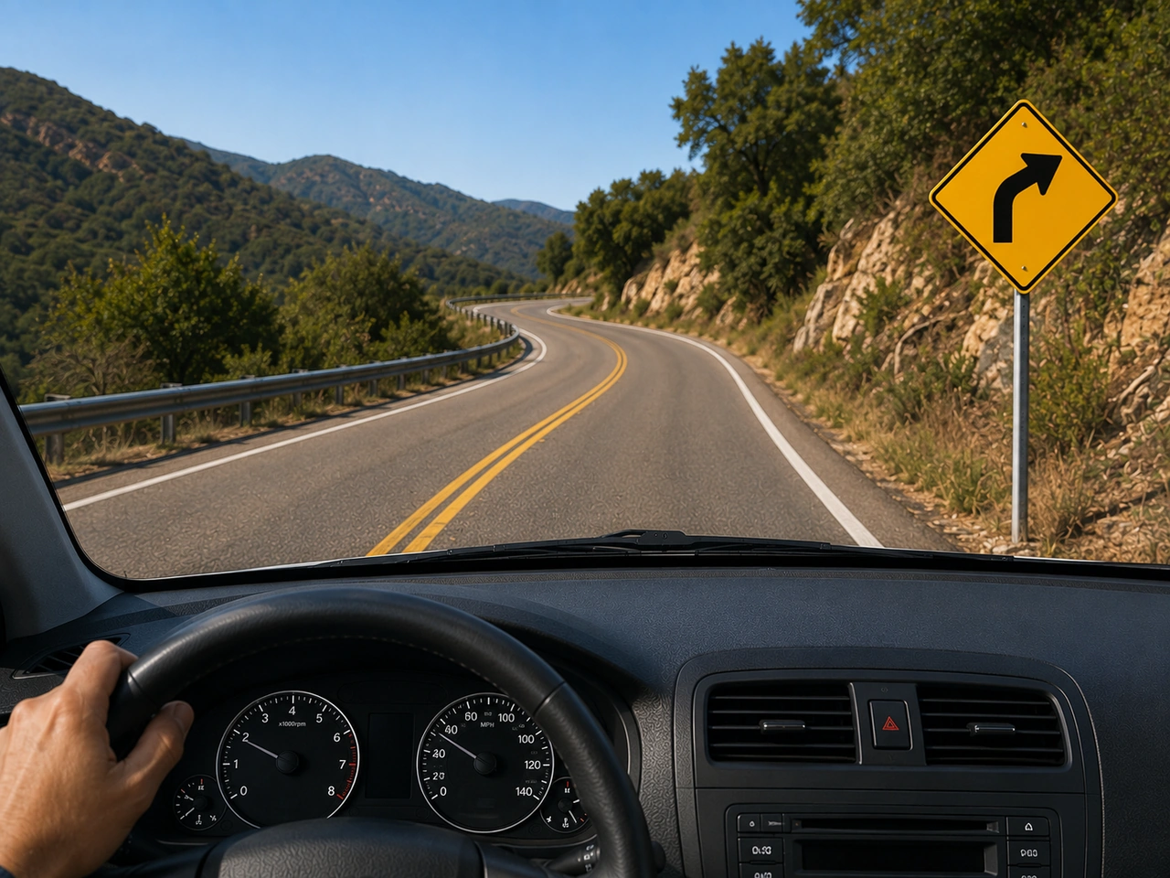 What should you do when approaching a curve with poor visibility?