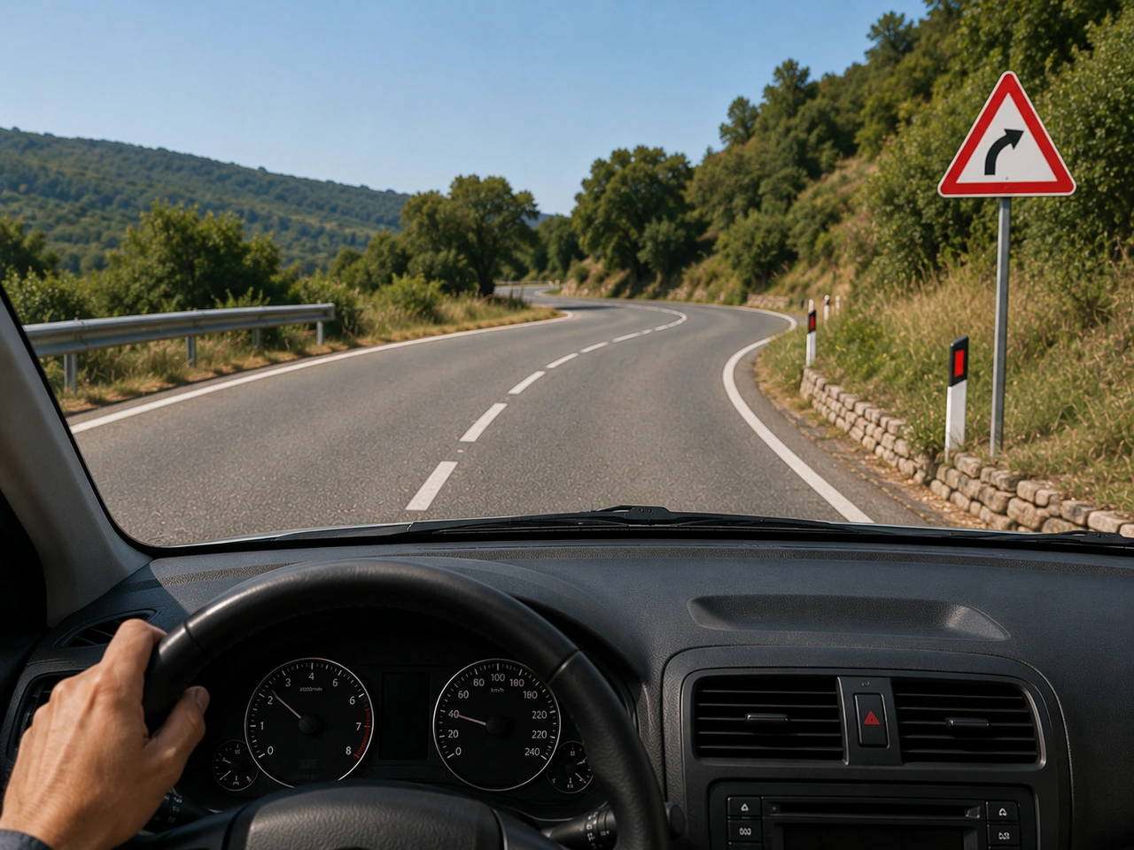 What should you do when approaching a curve with poor visibility?