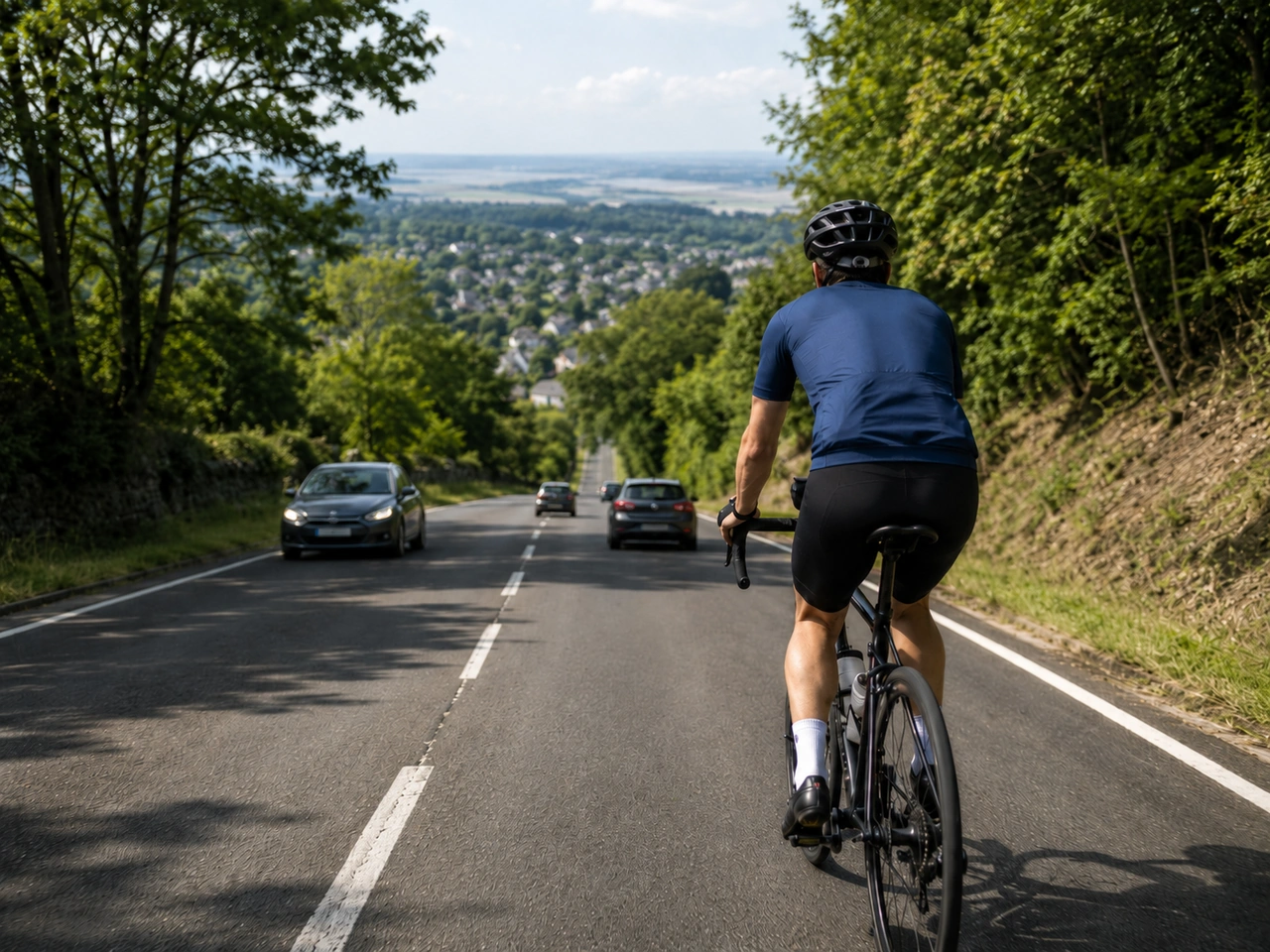 What should cyclists do when cycling downhill?