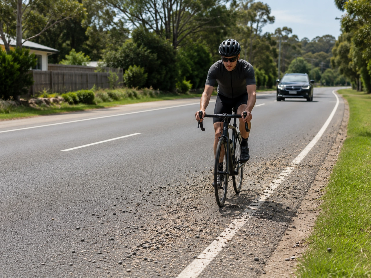 What should cyclists do when riding over loose gravel or road debris?