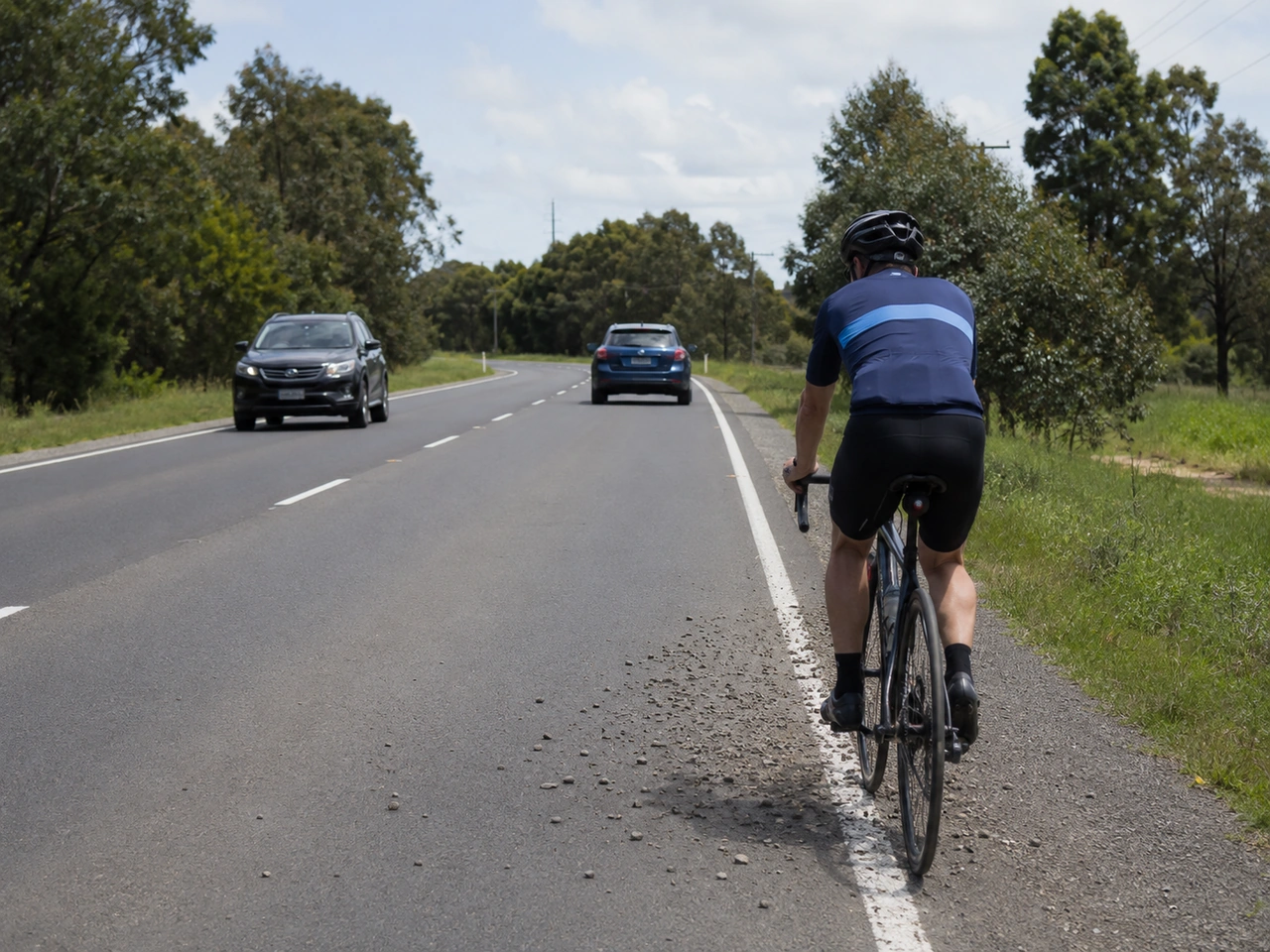 What should cyclists do when riding over loose gravel or road debris?