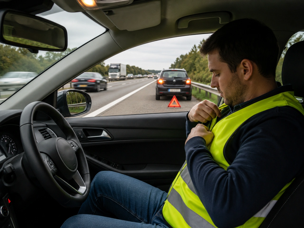 Quando deve um condutor usar um colete refletor após uma avaria numa autoestrada?