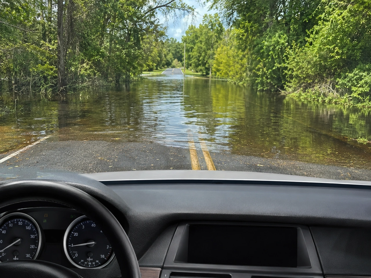 Why should you avoid driving through deep water?