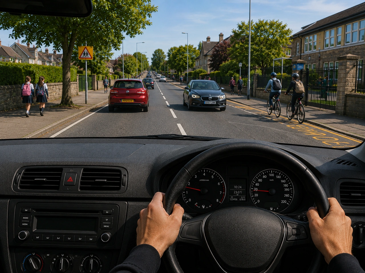 What should you do when driving near a school area?