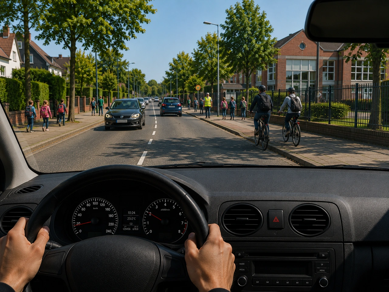 What should you do when driving near a school area?