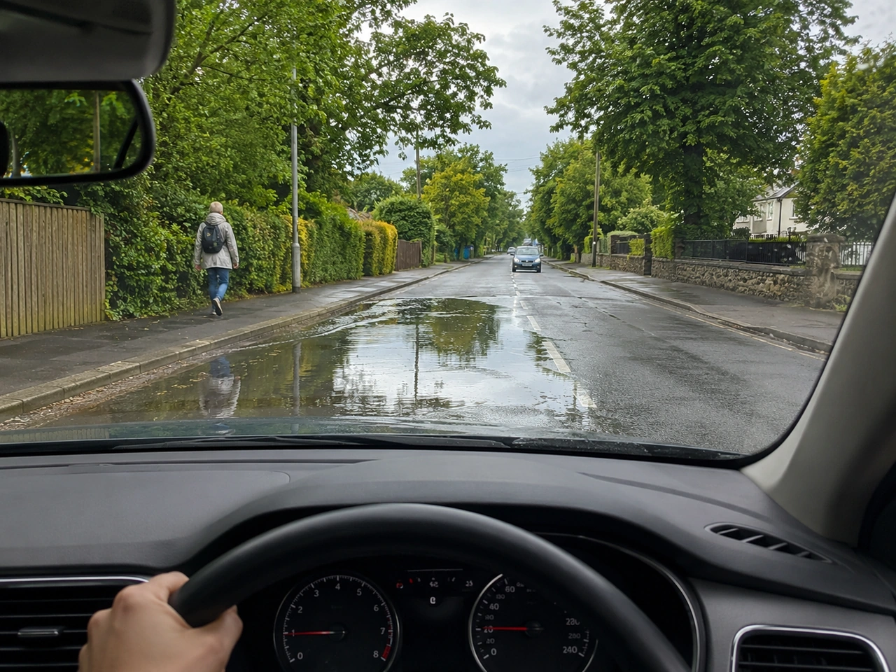 What should you do before driving through a puddle?