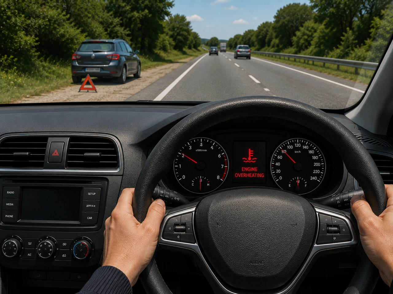 What should you do if the engine-temperature warning shows overheating?