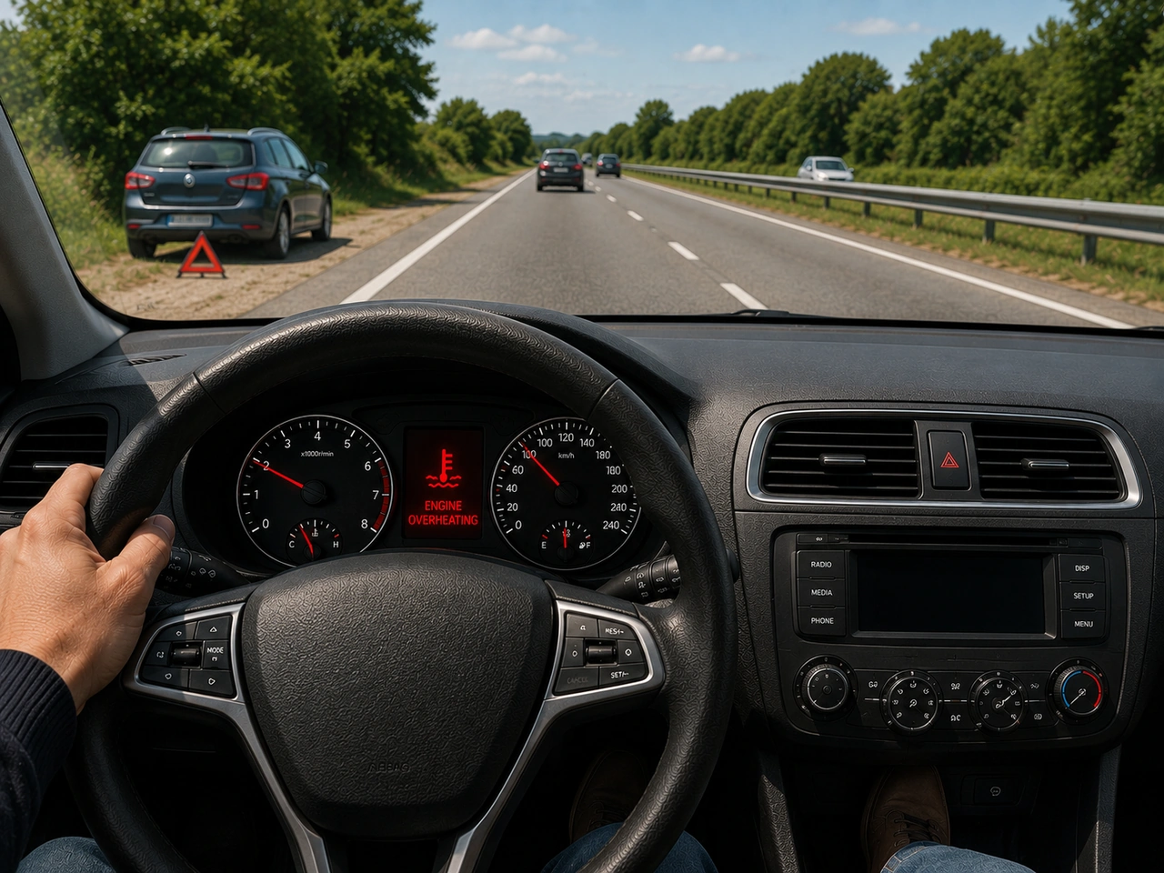 What should you do if the engine-temperature warning shows overheating?