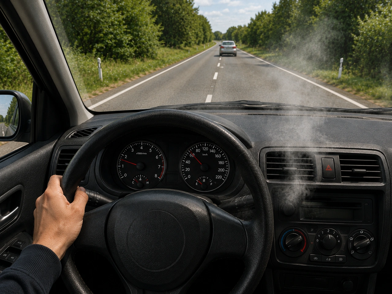 What should you do if exhaust fumes begin entering the car?