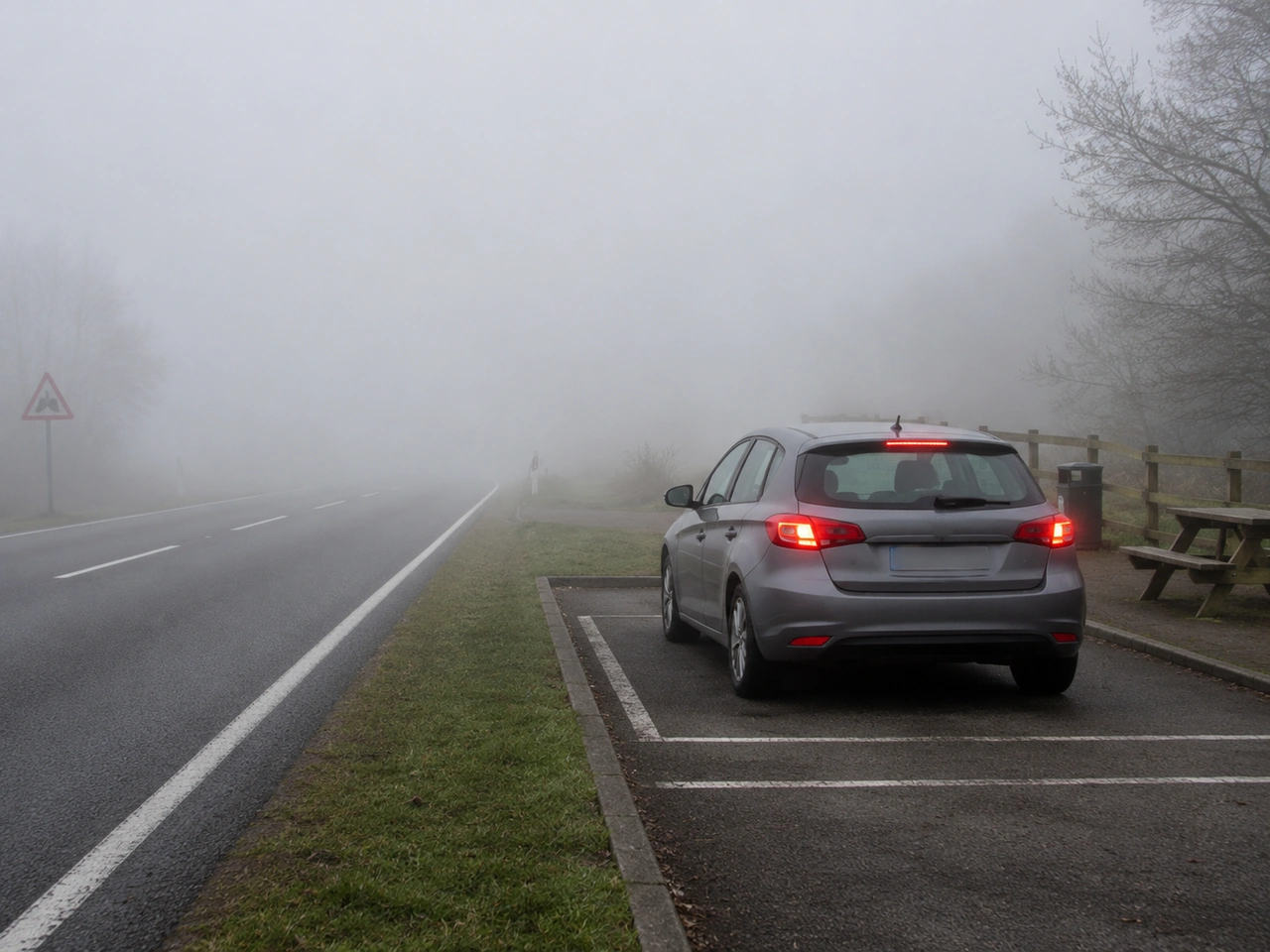 What should you do if fog becomes so thick that you cannot see safely?