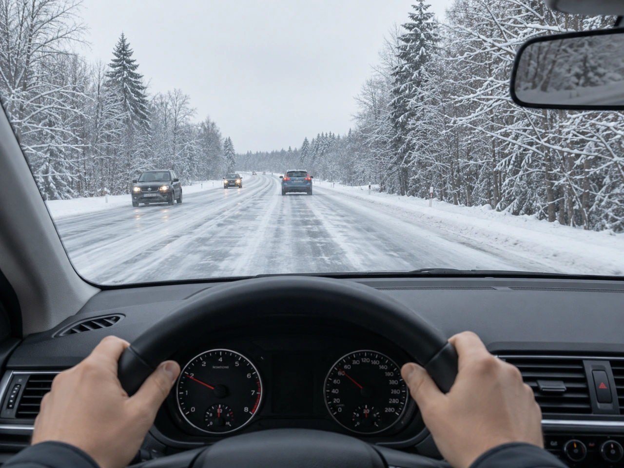 Why should you leave a much larger following distance on an icy road?