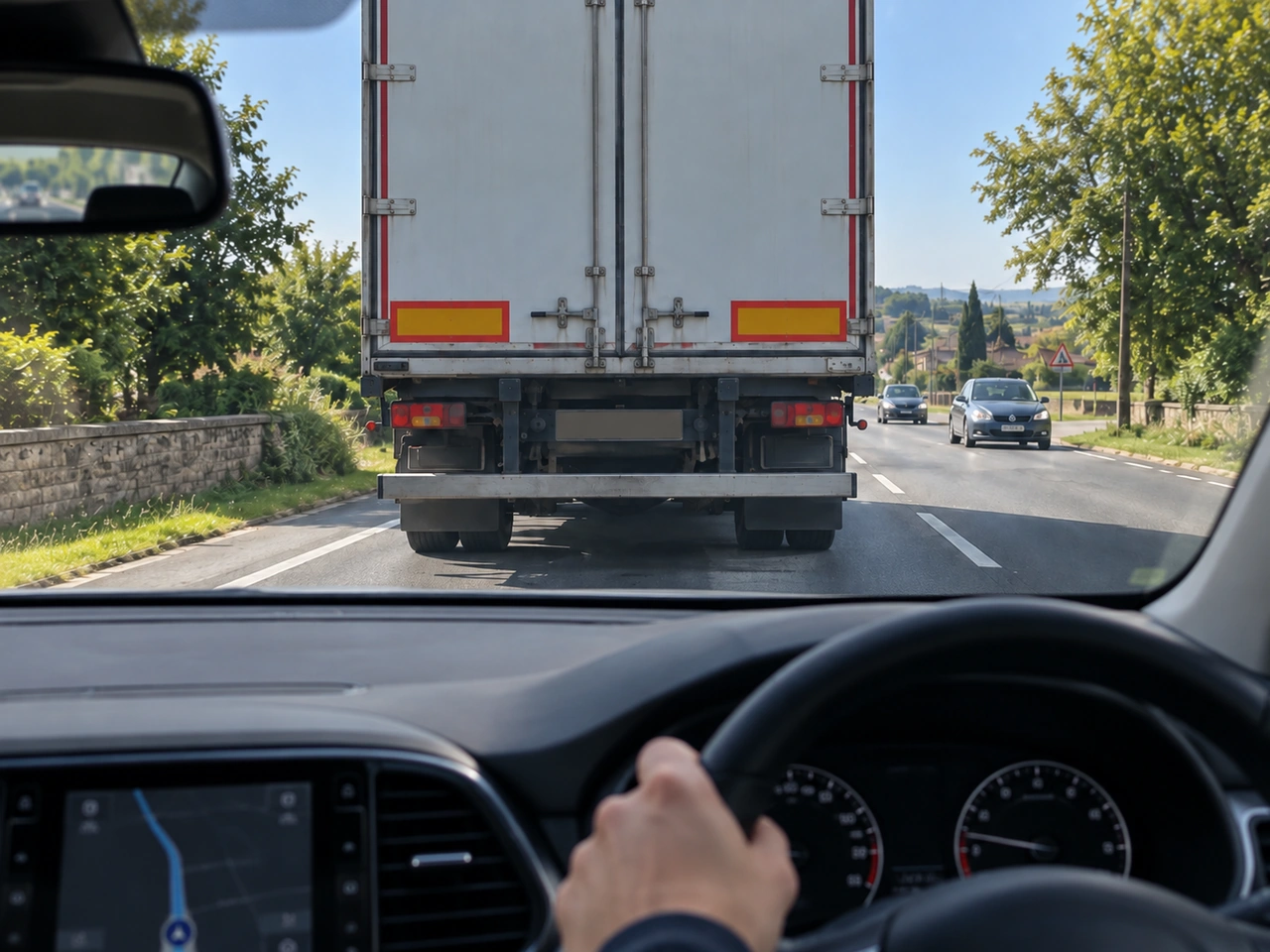 Why should you leave extra space when following a large vehicle?