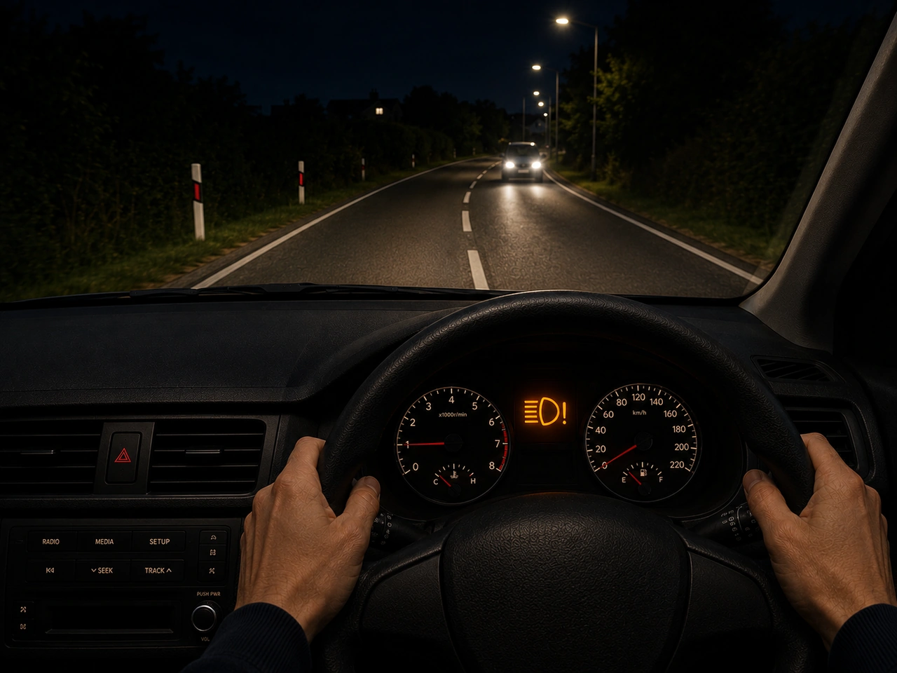 What should you do if your headlights fail while driving at night?