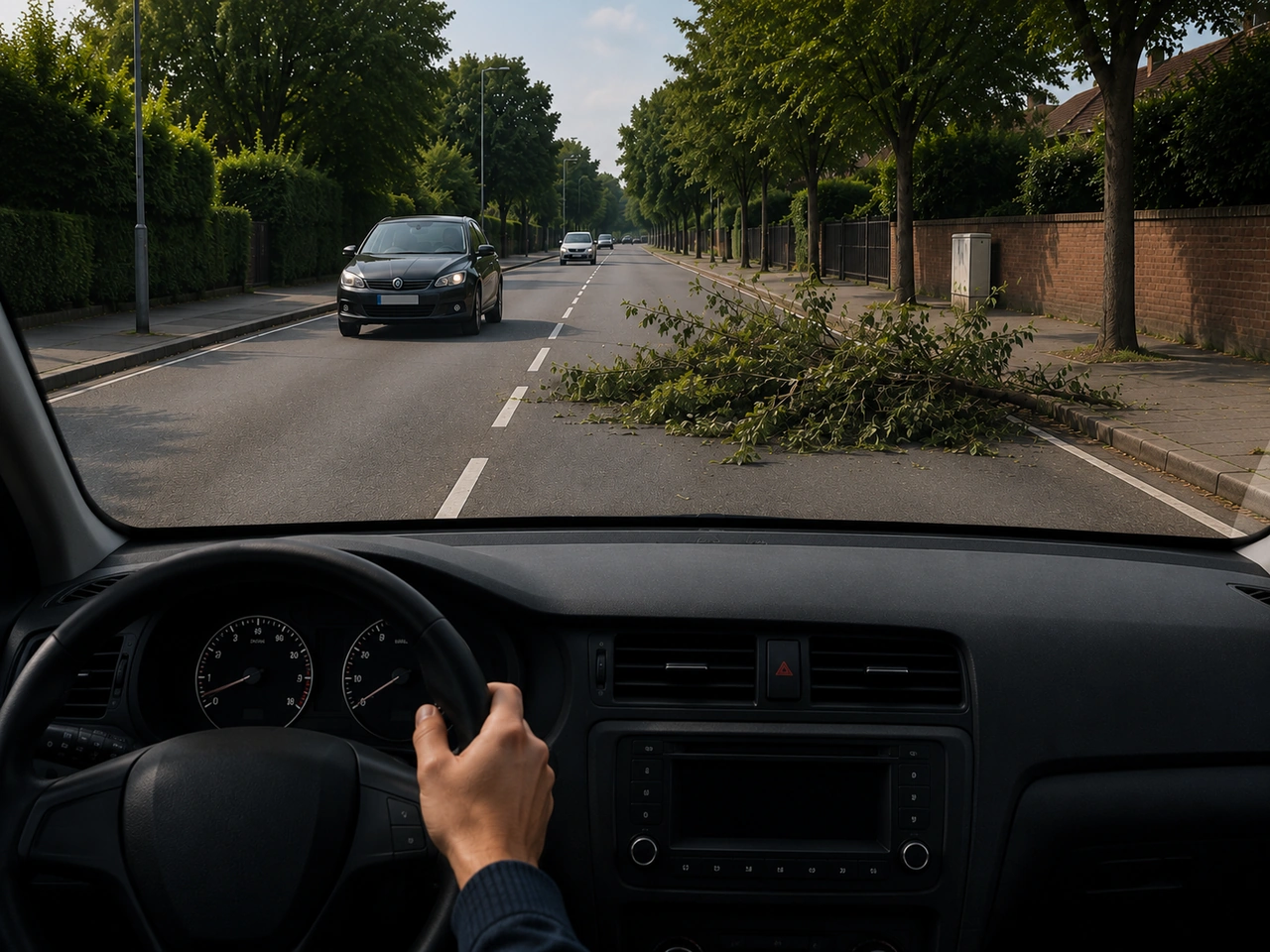 What should you do if your lane is blocked by an obstacle?