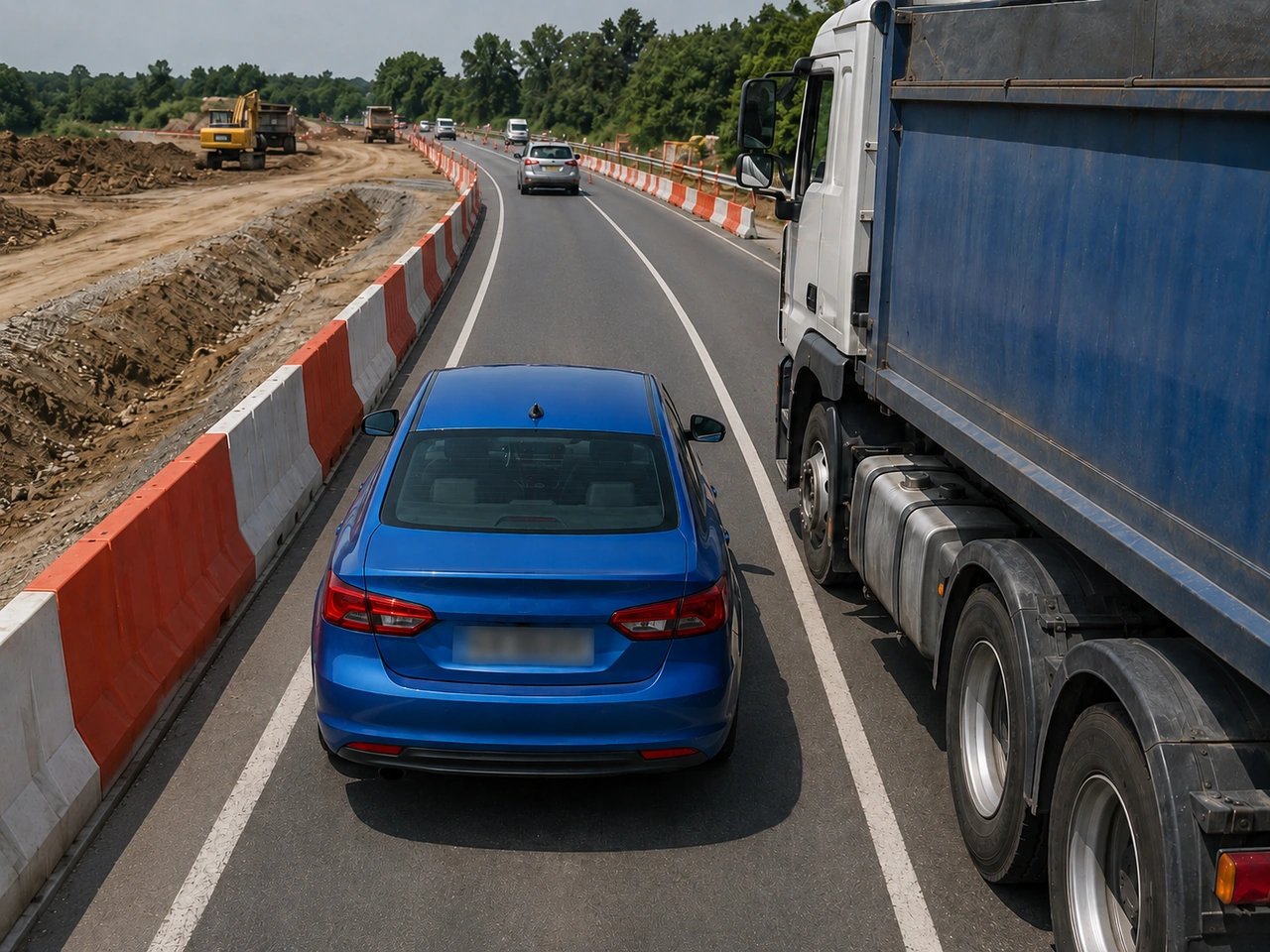 What should you expect when lanes become narrower in roadworks?