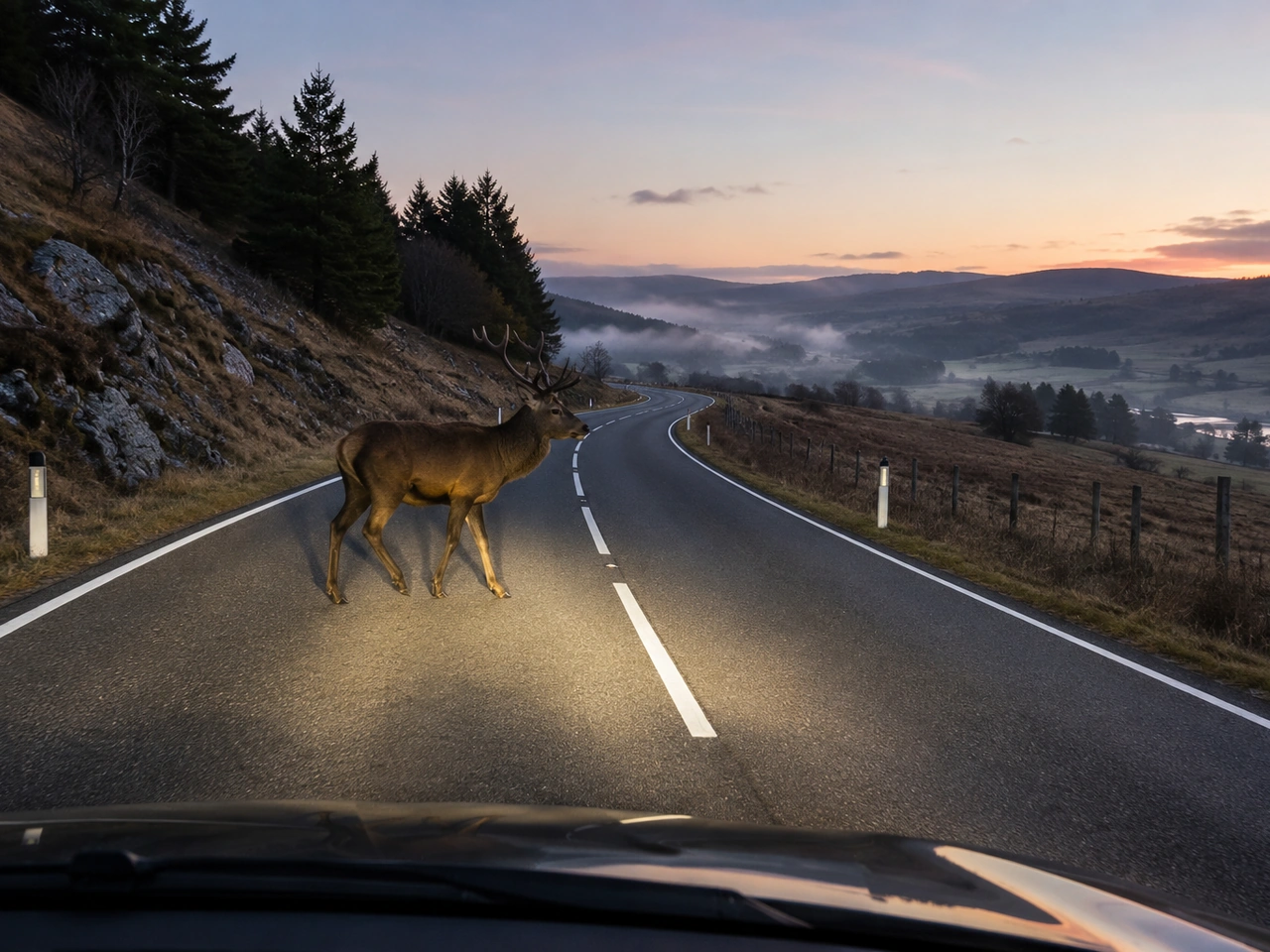 What should you do if a large animal suddenly enters your path?
