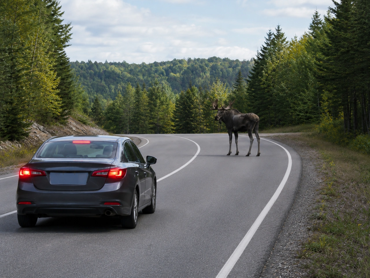 What should you do if a large animal suddenly enters your path?
