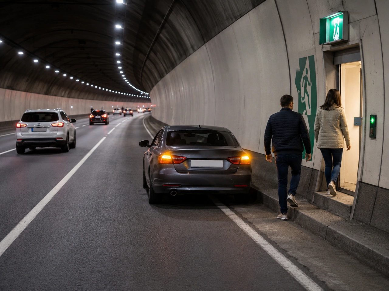 ¿Adónde debe ir después de salir con seguridad de un vehículo averiado en un túnel?