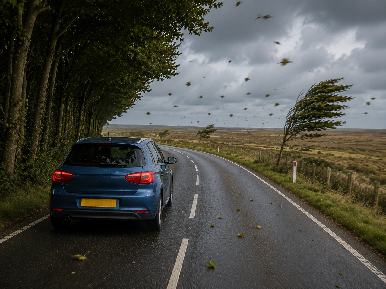 What should you expect when leaving a sheltered area during strong winds?