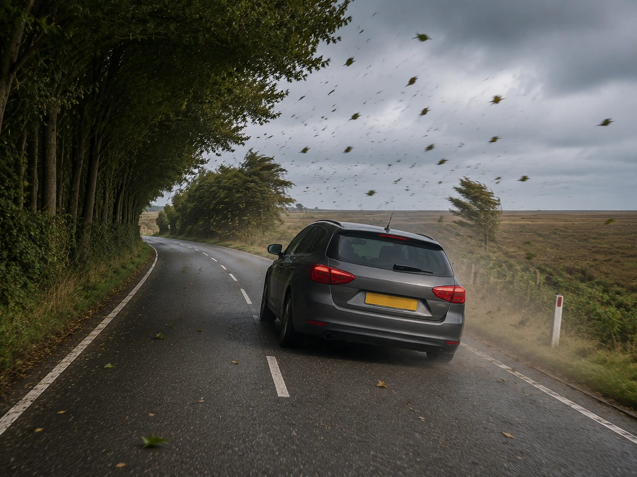 What should you expect when leaving a sheltered area during strong winds?